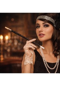 Resim Mey İthalat 30 Cm Siyah Payetli Sigara Tutacağı 1920 Ler Gatsby Parti Aksesuarı Yetişkin 