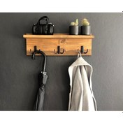 Resim O&Awood Doğal Ahşap Vestiyer, Dekoratif 3 Askılı Portmanto, Raflı Vintage (503246659) 