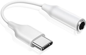 Resim USB C - 3,5 mm jak adaptörü, USB C kulaklık adaptörü, USB C Aux ses adaptörü, Samsung Galaxy S22 S21 S20 Note20 A73 A53 A33, Huawei, Google Pixel ve daha fazlası ile uyumlu, beyaz 