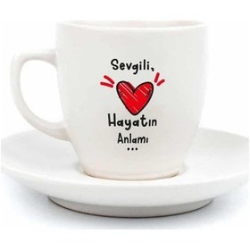 Resim Palto Tasarım Sevgili, Hayatın Anlamı... Krem Türk Kahvesi Fincanı Açık Altın 