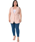 Resim Büyük Beden Tek Düğmeli Süs Cep Kapaklı Pudra Astarlı Yelek-pudra Pudra 