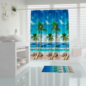 Resim Zethome Tropik Palm Beach Banyo Duş Perdesi Tek Kanat 1 x 180 x 200 cm 