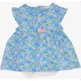Resim Breeze Kız Bebek Elbise Zıbınlı Çiçek Desenli Fiyonklu 9 Ay-3 Yaş, Mavi Mavi 