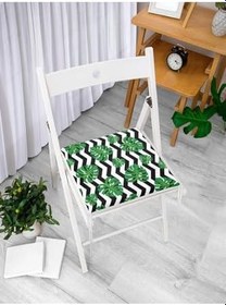 Resim RealHomes Zikzak Zebra Temalı Yaprak Çizimli Dijital Baskılı Fermuarlı Sandalye Minderi 