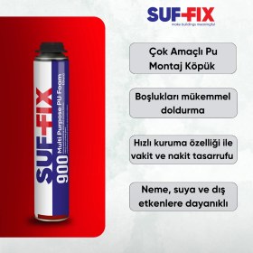 Resim Suf-Fix 900 Tabancalı Montaj Köpüğü 750ML - Profesyonel Pu Köpük Isı Ses Yalıtım 