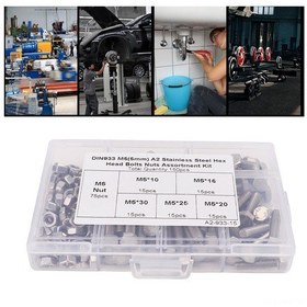Resim Moveevo 304 Paslanmaz Çelik M5 Dış Somun Ve Cıvata Seti - 5 Farklı Boyut, 150 Adet, Depolama Kutusu İle - Makine, Ev Aletleri Tamiri İçin 
