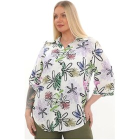 Resim %100 Viskon Büyük Beden Gömlek Beyaz 