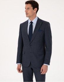 Resim Cacharel Lacivert Slim Fit Yün Karışımlı Mikro Desen Kırlangıç Yaka Takım Elbise 