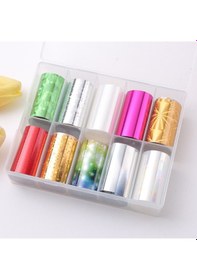Resim 10lu Tırnak Süsleme Folyosu Parlak Holografik Yıldız Dizayn Nail Art Transfer Folyo Wnf-259 