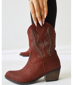 Resim Fiza Bordo Sivri Burunlu Nakışlı Zımba Detaylı Western Bot 001 