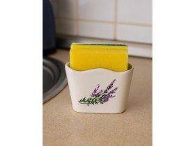 Resim PremiumPort Lavanta Desenli 2'li Mutfak Seti: Kirli Kaşıklık, Süngerlik ve Kaşık Altlığı 