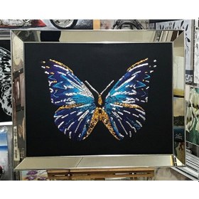 Resim Ayna Çerçeveli Sim Işlemeli Mavi Kelebekli Tablo 