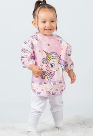 Resim flandoly Unicorn Temalı Pembe Sıvı Geçirmez Uzun Kollu Mama Ve Aktivite Önlüğü Su Geçirmez Bebek Önlük 