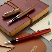 Resim Jinhao 9035 Gül Ağacı/Şeftali Ağacı Gümüş Krom Antik Doğal Kaligrafi Kalemi F-0.5mm ve M-0.7mm uçlu 