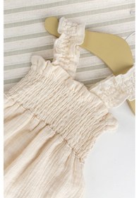 Resim Babymod Müslin %100 Pamuk Kız Bebek Askılı Yazlık Elbise Krem 