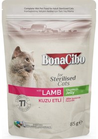 Resim Bonacibo Kuzu Etli Jelly Pouch Kısırlaştırılmış Yetişkin Kedi Yaş Maması 12 x 85 G 