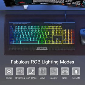 Resim Redragon K525-RGB-PRO 104 Tuşlu Kablolu Rgb Membran Türkçe Oyun Klavyesi, Mekanik Hissi ve Smooth Linear Switch, Fps Oyuncuları Için 
