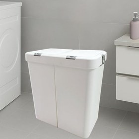 Resim Gümüş Ikili Dokunmatik Çamaşır Sepeti Çöp Kovası Temizlik Kovası Kirli Sepet 80 Litre-MT009 