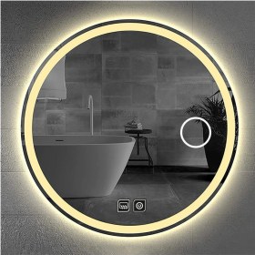 Resim Dnr-Mirror45 Cm Buğu Yapmayan Dokunmatik Tuşlu Makyaj Aynalı Kumlamalı Günışığı Ledli Yuvarlak Banyo Aynası 