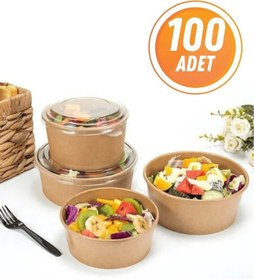 Resim balcı ambalaj 1100 CC KRAFT KARTON SALATA KASE - KAPAKLI - 100 ADET 