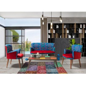 Resim mobilyabazari Etnik Desen Kırmızı 2 1 1 Sehpalı Çay Seti (BALKON, SALON, OFİS, CAFE) 