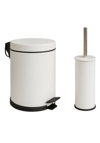 Resim Berta 2'li Beyaz Banyo Seti Çöp Kovası Tuvalet Fırçası - Mini Boy Çöp Poşeti Hediyelidir Beyaz 