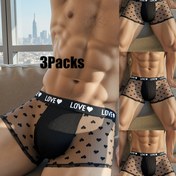 Resim 3 Adet Moda Desenli Erkek Uzun Boxer Külot, Grafiti Tarzı Yüksek Esneklikteki İç Giyim, Şortlar, Spor Şortu, Tasarım Erkek İç Çamaşırı Bisiklet Şortu, Şeffaf File Detaylı Boksörler Günlük Rahat ve Seksi Model Plus Boyutlu Cep Fermuarı ile Beyaz Siyah Renk Seçeneği 