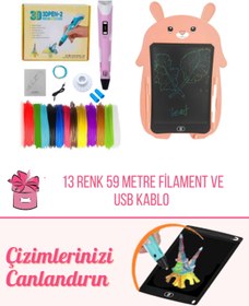 Resim ORH Market PEMBE 3d Kalem & PEMBE Tavşan Grafik Tablet Seti – 59 Metre Filament Ve Usb Kablo 