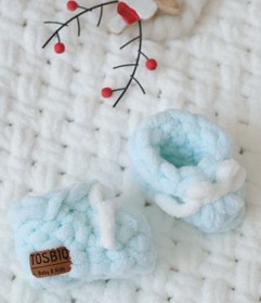 Resim Bugula Bebek Yenidoğan Panduf 0-3M Yavruağzı Fiyonklu Beyaz Kız Trend El Yapımı Örgü Alize İp 