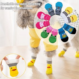 Resim 4'lü Köpek Çorabı - Kaymaz Pati Koruyucular, Sevimli Hayvan Tasarımlı (Ördekler, Kediler, Köpekler) - Tüm Mevsim İç/Dış Mekan Kullanımı, Makinede Yıkanabilir - Küçük, Orta, Yavru Köpek, Yavru Kedi için - Sıcak ve Rahat Evcil Hayvan Ayak Kılıfları - Köpek Sahipleri için Mükemmel Hediye 