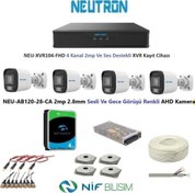 Resim 2mp 4 kameralı Gece Renkli Sesli Dış ortam AHD Full Kamera Seti 4TB Disk NEU-AB120-28-CA Neutron