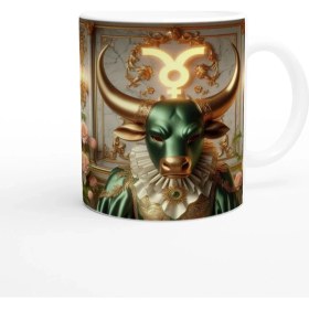 Resim Boğa Burcu Baskılı Kahve Kupası - Zodyak Maskeli Balo Vs4 