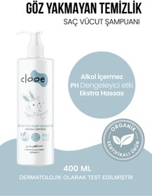 Resim clooe Vegan Organik Göz Yakmayan Alkol Gluten İçermeyen Yenidoğan Uyumlu Sensitive Hassas Bebek Şampuanı 