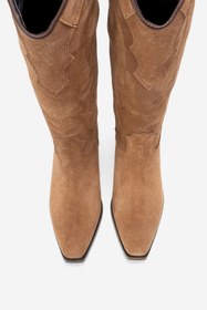 Resim LuviShoes PİETRO Toprak Hakiki Deri Süet Kadın Western Çizme 