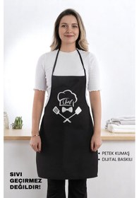 Resim Siyah Chef Leke Tutmaz Kumaş Mutfak Önlüğü Siyah2 