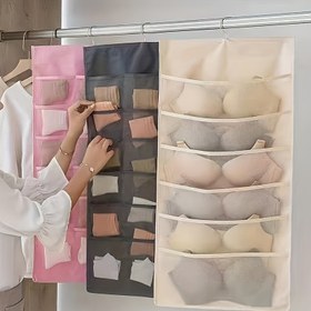 Resim Çift taraflı gardırop iç çamaşırı saklama asma çantası, yatak odası için kumaş eşya, duvar tipi giysi ve çorap torbası 