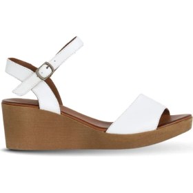 Resim Bueno Shoes Beyaz Deri Kadın Dolgu Topuklu Sandalet 01WE3904 01WE3904 