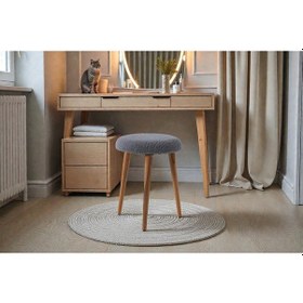Resim Modern Ahşap Ayaklı Teddy Kumaş Tabure Makyaj Masası & Ayak Dinlendirme Elegant Gri Gri 