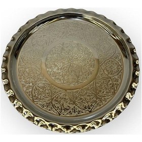 Resim İşlemeli Çirtikli Nikelajlı Bakır Tepsi 24 Cm Gümüş 