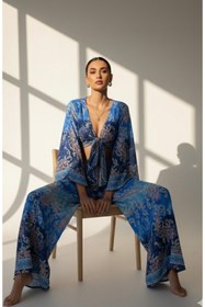 Resim laviyonsa Otantik etnik desenli %100 ipek pantolon & bolero takım STD 36-40 
