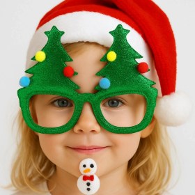 Resim Yılbaşına Özel Lüks Gözlük Kadife Ağaçlı Model Çam Ağacı Yumuşak Hafif Yılbaşı Gözlügü 