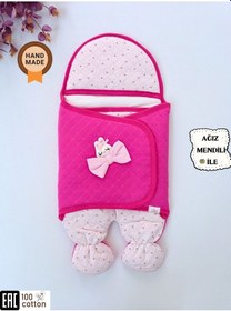Resim Pembe Kız Bebek Battaniyesi & Dış Kundak - %100 Pamuk Yenidoğan Ayaklı Uyku Tulumu Pembe 