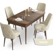 Resim Canisa Concept Taç Serisi 80 x 132 cm Barok Ahşap Desen Mutfak Masası Takımı 4 Sandalye Gümüş Halkalı 