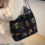 Resim Estetik Çiçekli Omuz Çantası, Trendy Nakışlı Tote Çantası, Kadınlar İçin Etnik Tarz El Çantası 