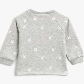 Resim Erkek Bebek Düğmeli Baskılı Bisiklet Yaka Uzun Kollu Sweatshirt 