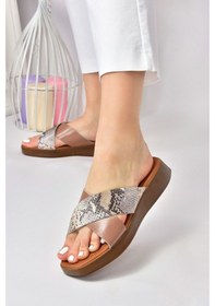 Resim Fox Shoes Somon Hakiki Deri Çapraz Bantlı Kadın Terlik M291049903 