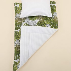 Resim Alt Açma Matı ve Yastık - Çift Taraflı - Beyaz Petek - Palmiye Yaprakları 