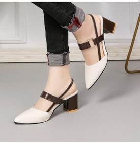 Resim Bej 2023 Sandalet Kadın Yaz Yeni Sivri Tıknaz Sandalet Büyük Boy Kadın Moda Kadın Ayakkabı Bej 
