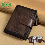 Resim YENİ BANYANU Retro Erkek Gerçek Deri Cüzdan, RFID Koruma Özellikli, 17 Kart Yuvası, Fermuarlı Bozuk Para Cebi ve Ehliyet Tutucu, Babalar Günü veya Sevgililer Günü İçin Mükemmel Hediye 