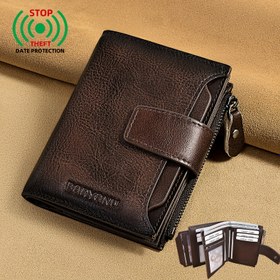 Resim YENİ BANYANU Retro Erkek Gerçek Deri Cüzdan, RFID Koruma Özellikli, 17 Kart Yuvası, Fermuarlı Bozuk Para Cebi ve Ehliyet Tutucu, Babalar Günü veya Sevgililer Günü İçin Mükemmel Hediye 